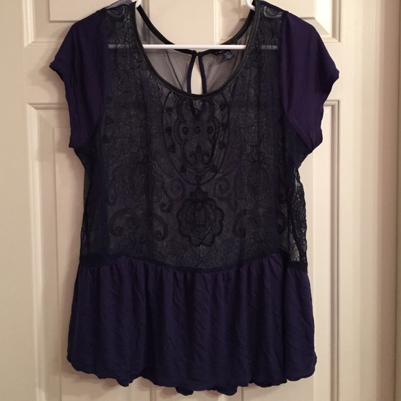 Mesh, lace and Jersey peplum top