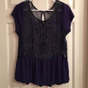 Mesh, lace and Jersey peplum top