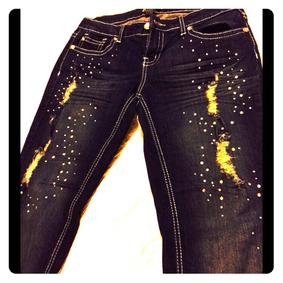 Zco jeans, crystals, destroyed , junior 11 skinny