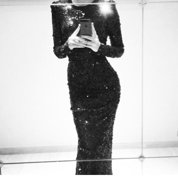 Sequin draped longsleeve evening