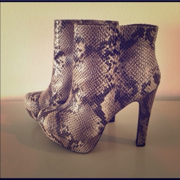 Brown faux snake skin ankle booties