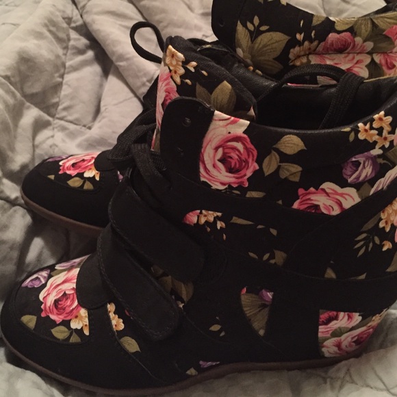 Floral sneaker wedges