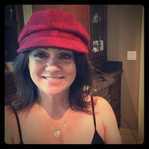 Burberry Newsboy Beret Style Red Wool Plaid Cap