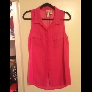 Hot pink collared sheer tunic