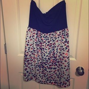 Black white and coral cheetah strapless dress