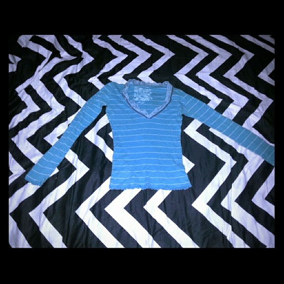 💎Teal sweater with white stripes and lace💎