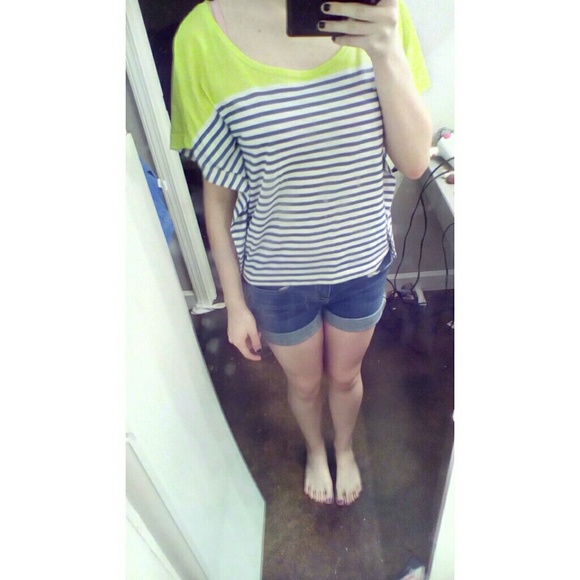 Neon green/blue striped top