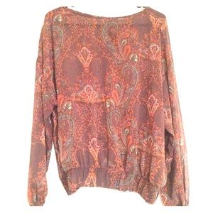 Sheer brown paisley long sleeve blouse