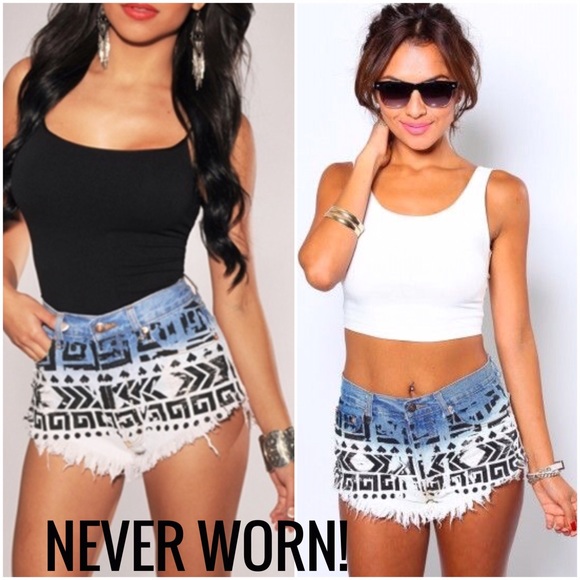 BRAND NEW High-Waisted Aztec Ombré Denim Shorts