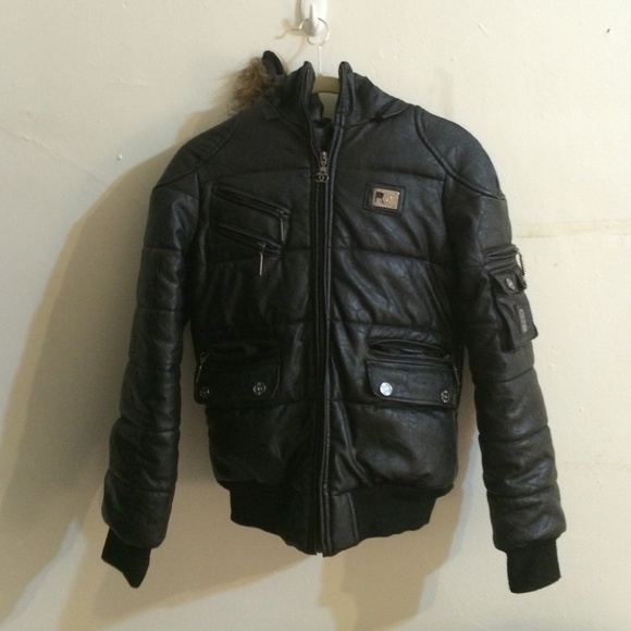 Rocawear bomber jacket  with faux fur lined hood.