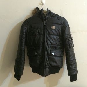 Rocawear bomber jacket  with faux fur lined hood.