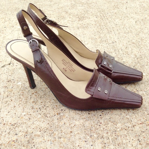 Nine West Brown Leather Slingbacks