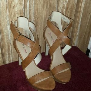 6 inch tan leather heels worn once