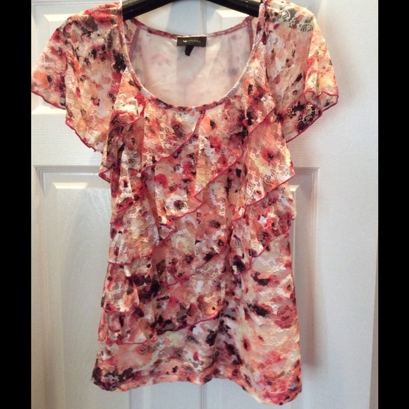 AB Studio Coral Tiered Lace Top Size L