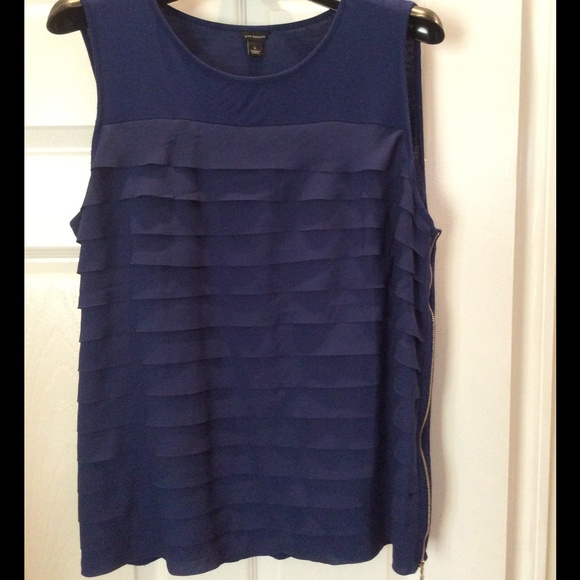 Ann Taylor Lapis Blue Tiered Shell