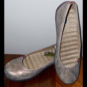 Sz 8 Dr Scholl's Bronze Slip On Ballet Flat Shoe