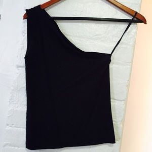 One shoulder black top