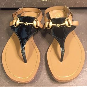Gucci Horsebit Black Brown Patent Leather Sandals