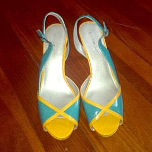 teal & yellow short heel