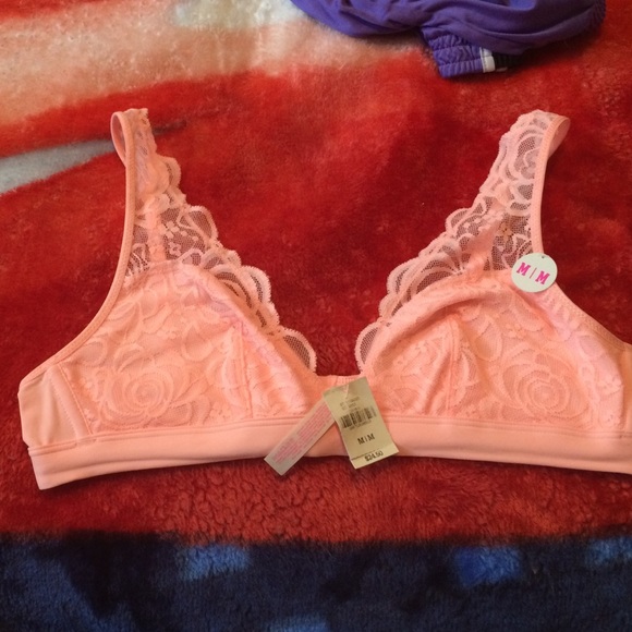 Coral color lace bra