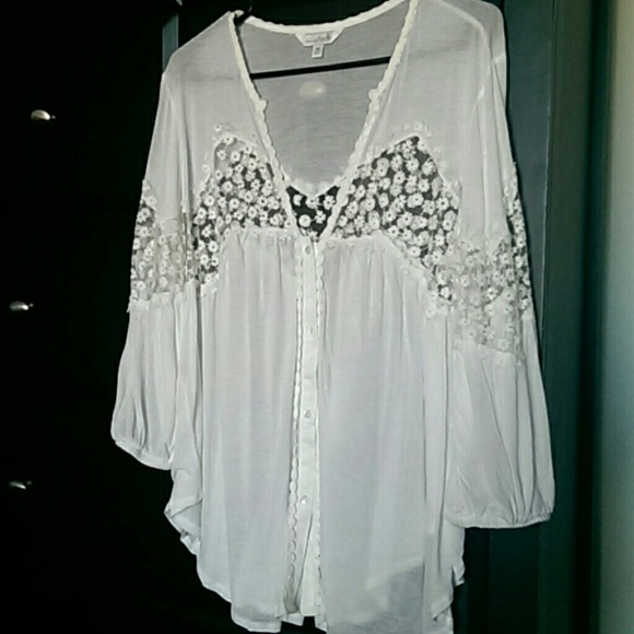 Charming Charlie white with lace shirt.