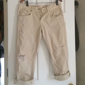 Fabulous ivory  distressed AG Capris!