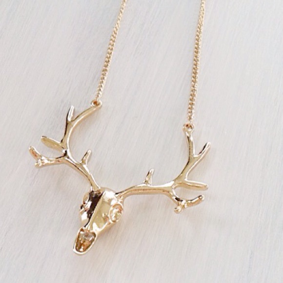 Gold antler long necklace