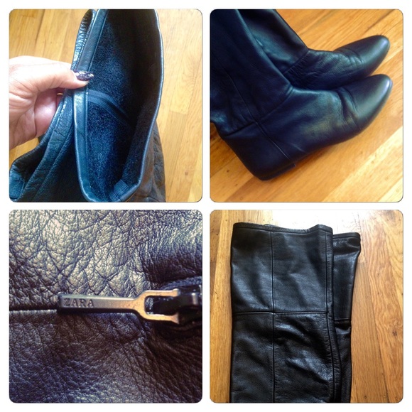 Zara over the Knee Black Genuine Leather Boots 40M - Picture 2 of 4