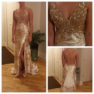 White & gold prom dress