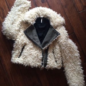 Free people white faux fur jacket