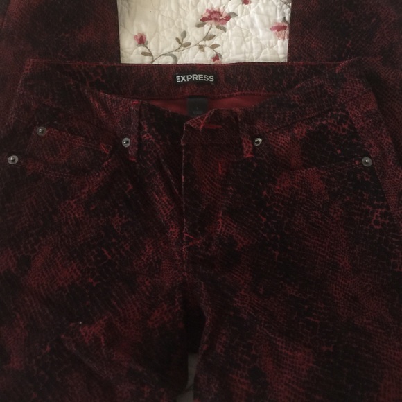 Faux snake print red pants