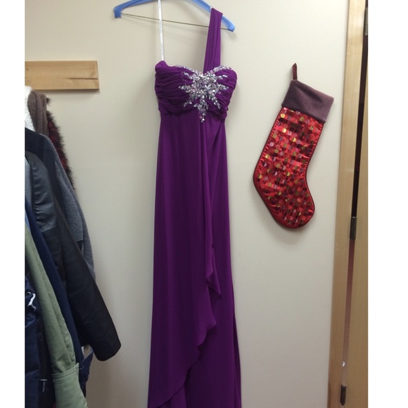 Magenta One Strap Prom Dress - Picture 3 of 3