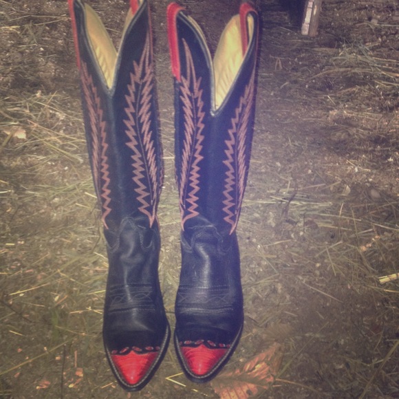 Black and red custom cowboy boots