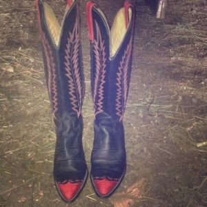 Black and red custom cowboy boots