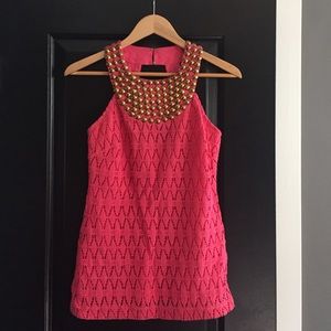 Trina Turk Paradise Backgammon pink lace top