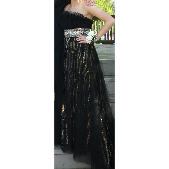 Tony Bowls black and gold prom dress