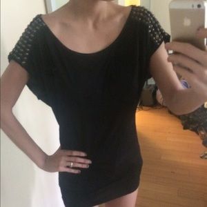 Guess black top with shoulder detailing.