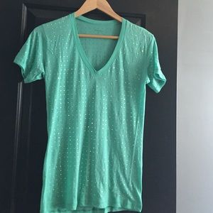 Sz. Small Green V-Neck Wessex Tee with Rhinestones
