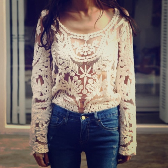 Sheer lace crochet top
