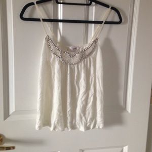 Cream cropped tank with decorative beading