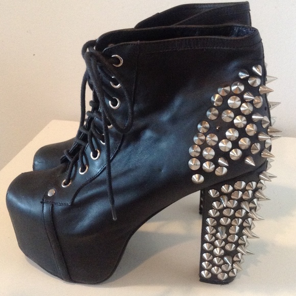 Jeffrey Campbell black spiked booties, size eight