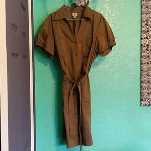 Button-up, belted shift dress