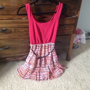 Red dress with multi-colored stripes