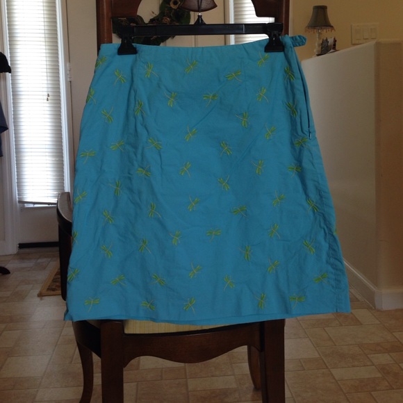 Talbots summer skirt with dragonfly embroidery