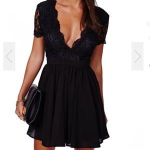 Black deep V cut dress