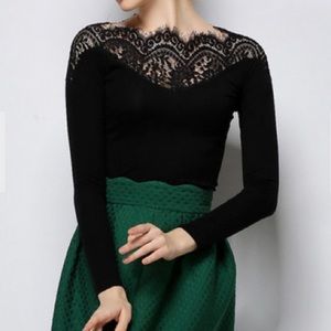 Black lace long sleeve top