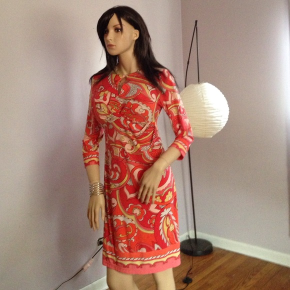 Multicolored Melon Color Dress w/ 3/4" sleeves
