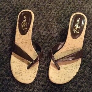 Brown patten Leather Strapped Heels