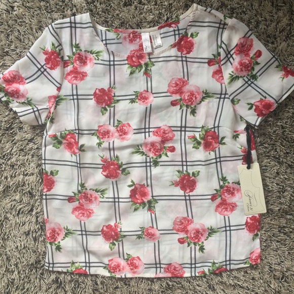 Forever 21 sheer rose grid top NWT