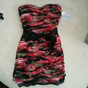 Ruched Floral Cocktail Dress